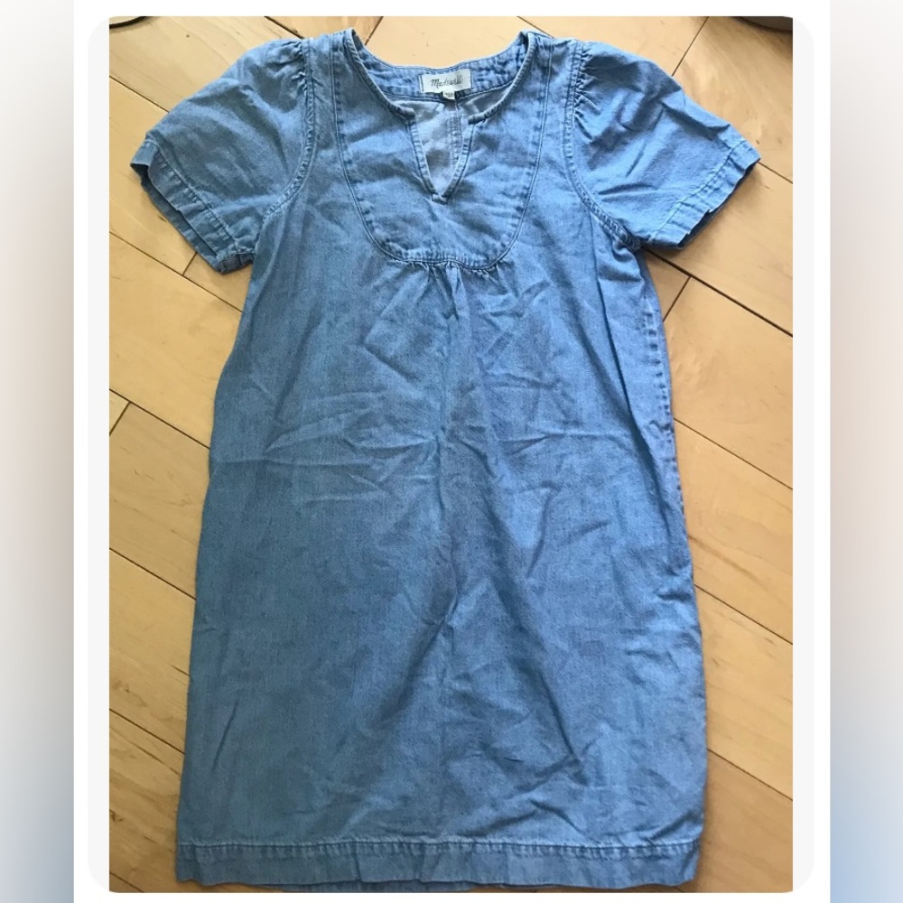 Madewell XXS chambray cotton linen blend baby doll blue Jean denim shirt dress